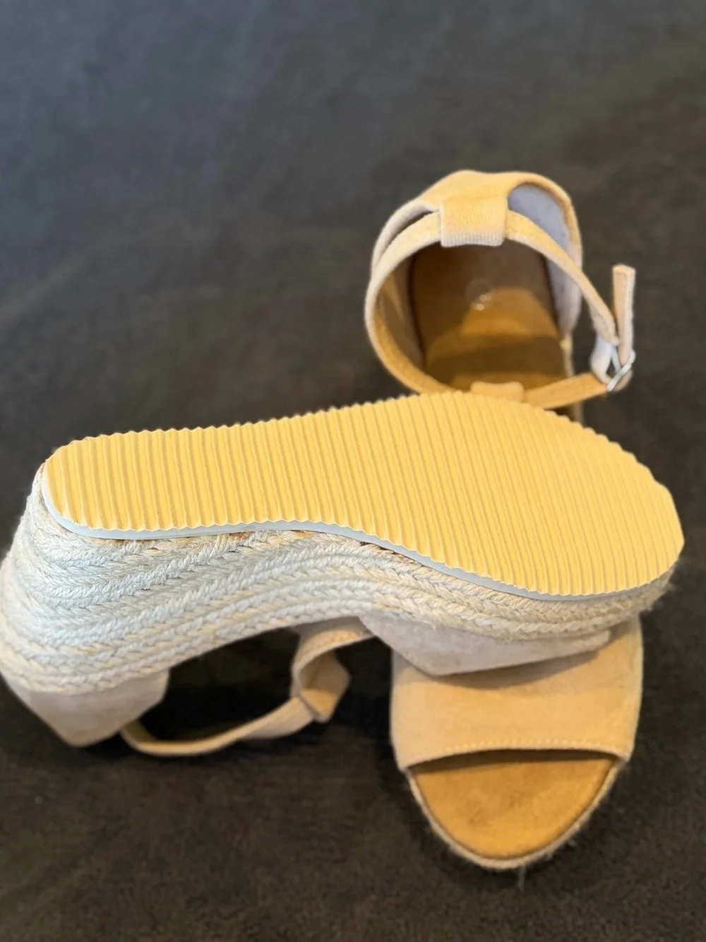 Women's Tan Suede T-Strap Wedge Sandals